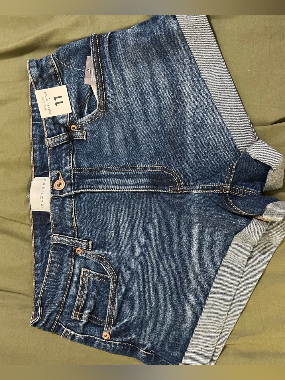 Dark Blue Rolled Cuff Denim Shorts
